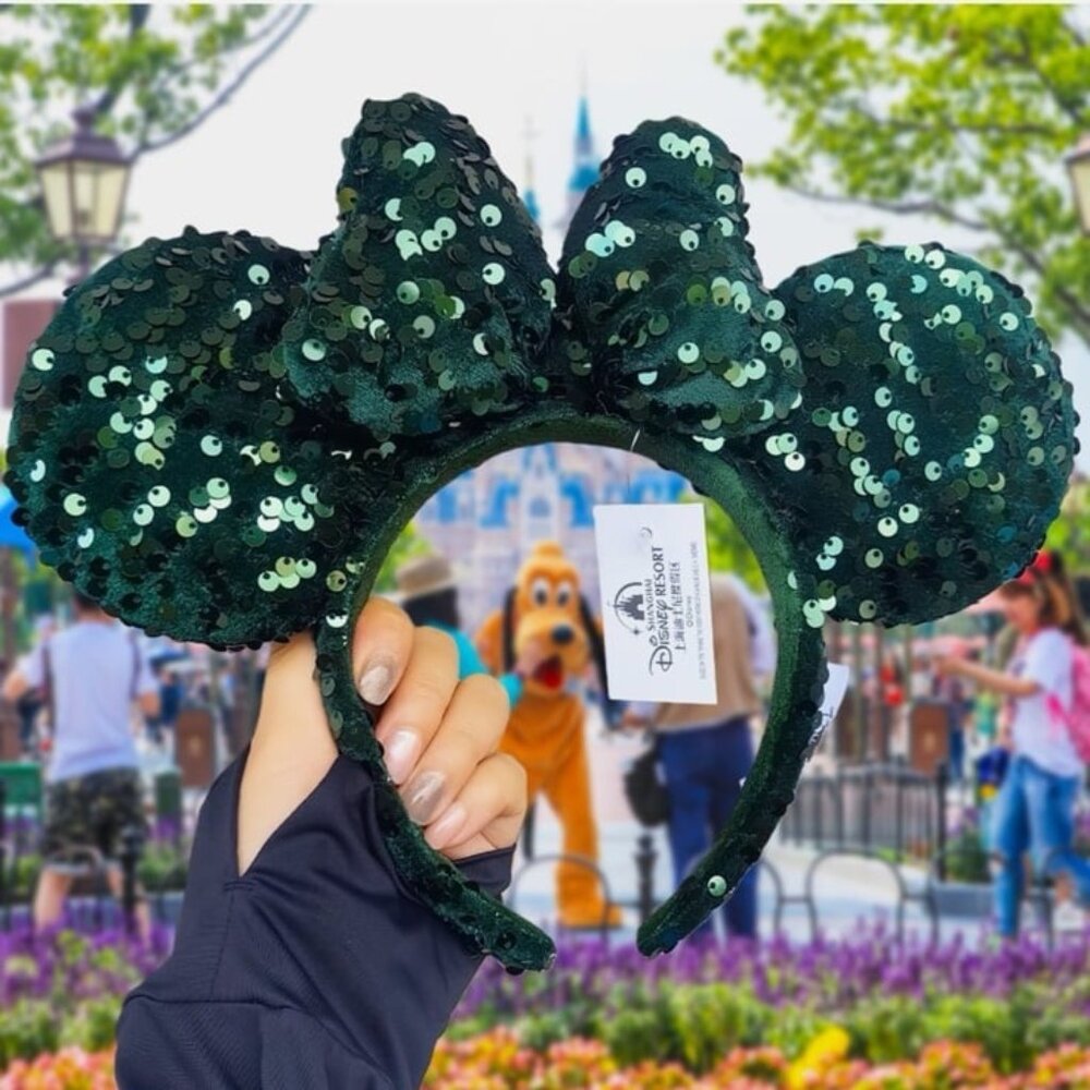 Disney Parks Emerald Green Sequin Mickey Ears Headband